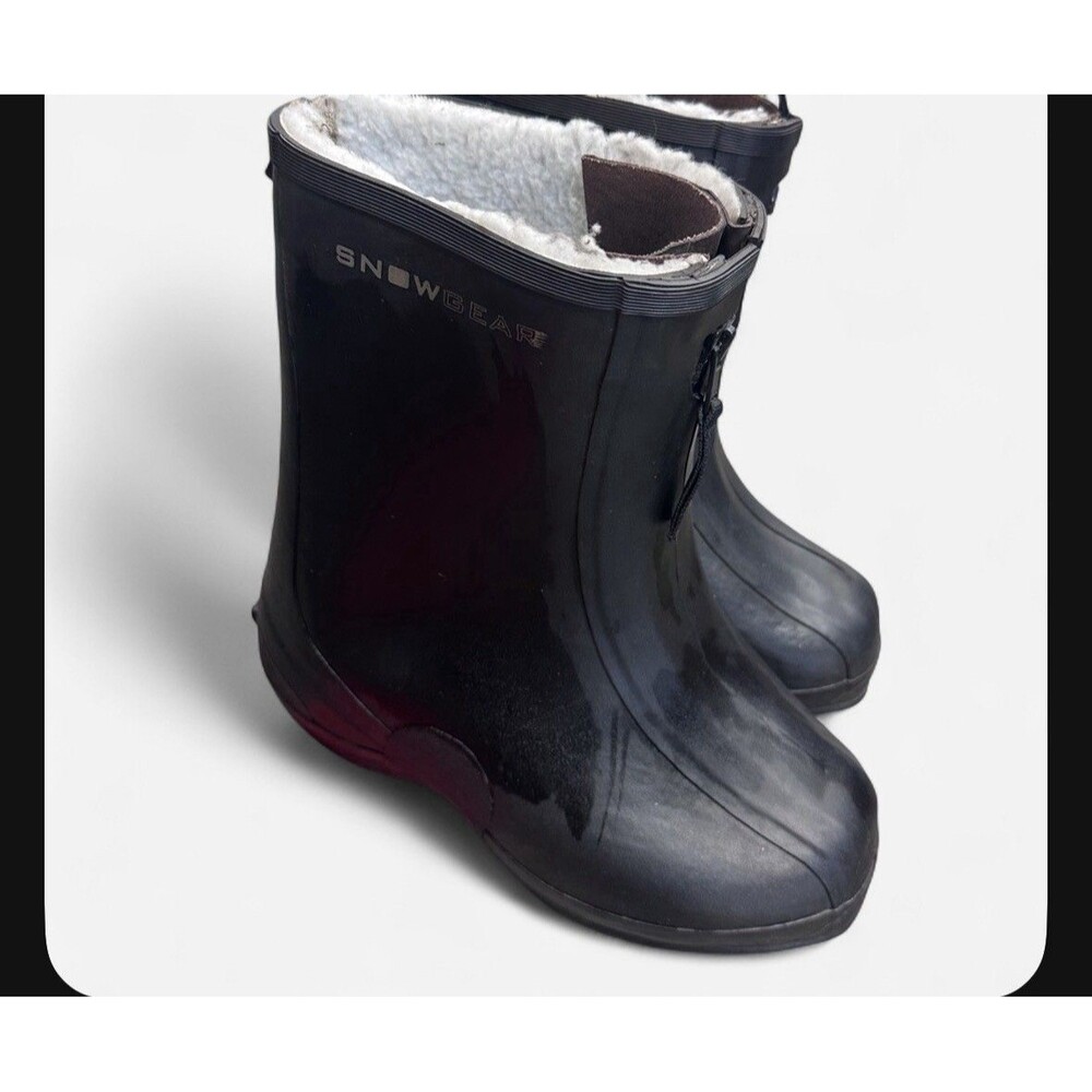 Snowgear Black Rubber Ice Cleats Boots Fleece Lined Front Zip Men 9 Women 11